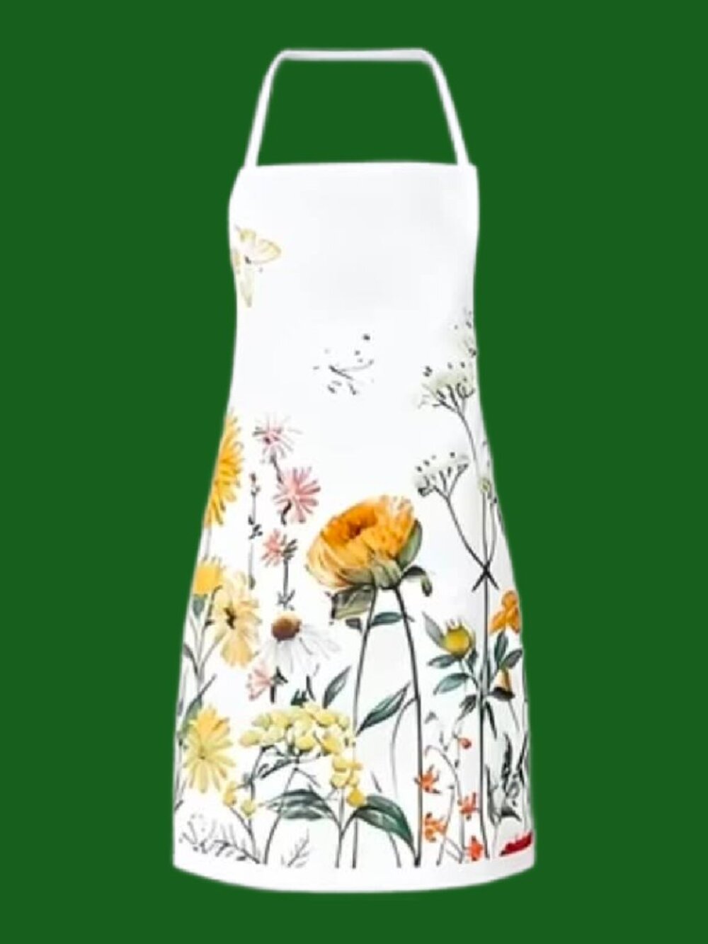 White / Yellow Floral Apron Kitchen BBQ Baking Crafting Gardening NWT